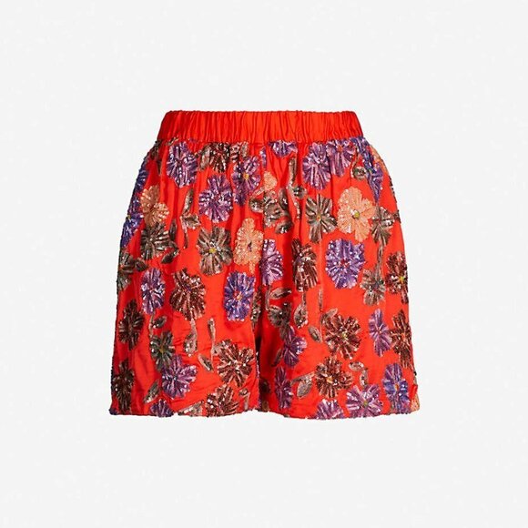NWT Maje coral multicoloured sequined floral mini shorts, 2 or M - Picture 12 of 16